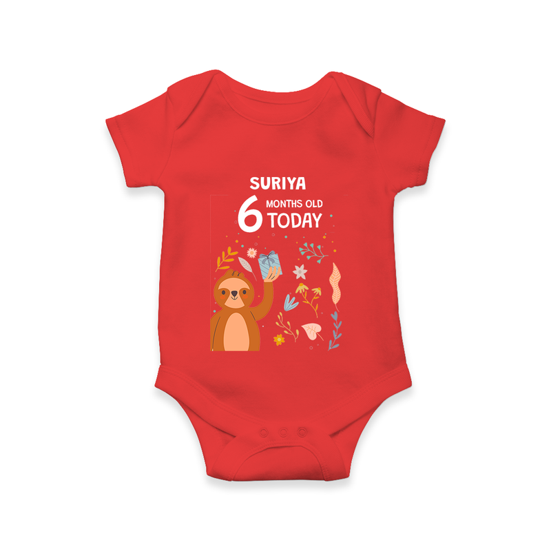 Celebrate The Magic Of Your Baby's Sixth Month With Our Elegant And Customized Romper For Babies - RED - 0 - 3 Months Old (Chest 16")