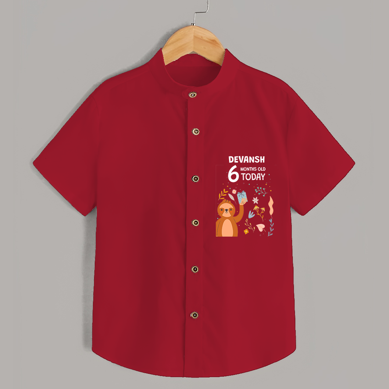 Commemorate your little one's 6th month with a custom Shirt, personalized with their name! - RED - 0 - 6 Months Old (Chest 21")