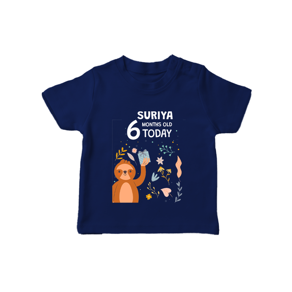 Cute Newborn T-Shirt for 6 Month | Custom Name & Style Options - NAVY BLUE - 0-5 Months Old (Chest 17")