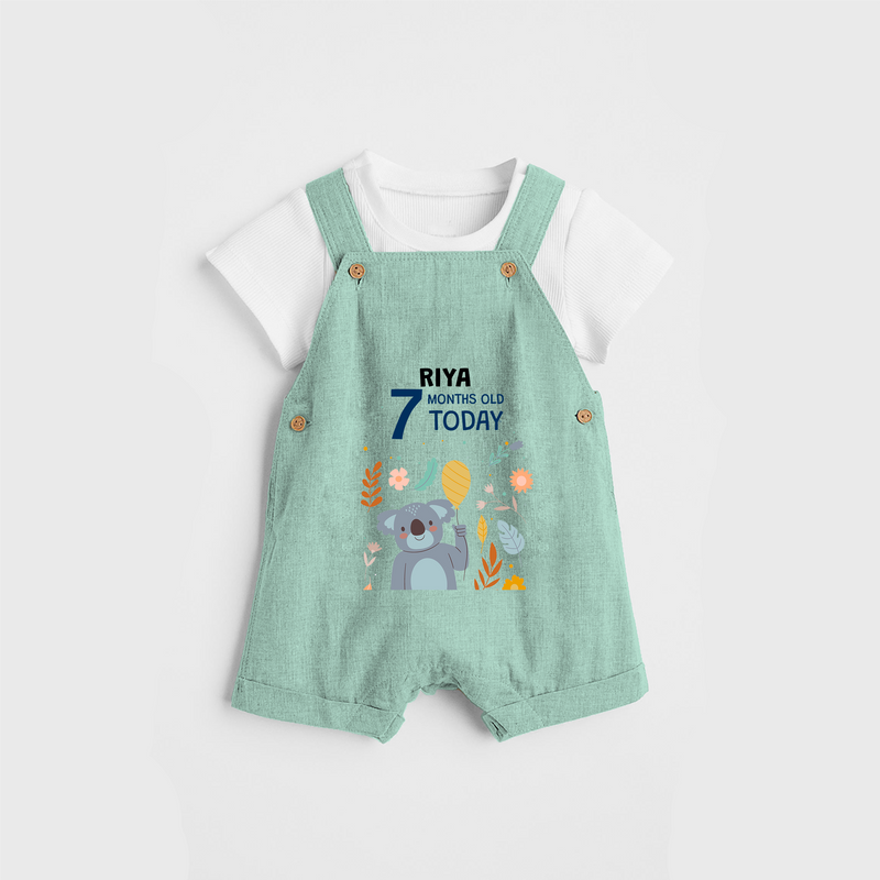 Commemorate your little one's 7th month with a custom Dungaree set, personalized with their name! - LIGHT GREEN - 0 - 5 Months Old (Chest 17")