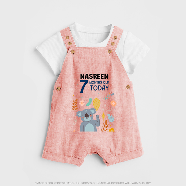 Cute Newborn Dungaree Set for 7 Month | Custom Name & Style Options - PEACH - 0 - 5 Months Old (Chest 18")
