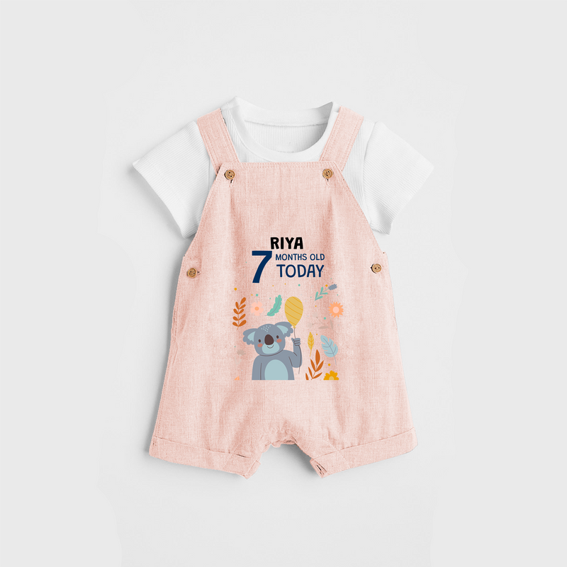 Commemorate your little one's 7th month with a custom Dungaree set, personalized with their name! - PEACH - 0 - 5 Months Old (Chest 17")