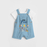 Commemorate your little one's 7th month with a custom Dungaree set, personalized with their name! - SKY BLUE - 0 - 5 Months Old (Chest 17")