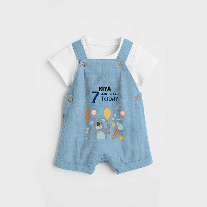 Commemorate your little one's 7th month with a custom Dungaree set, personalized with their name! - SKY BLUE - 0 - 5 Months Old (Chest 17")