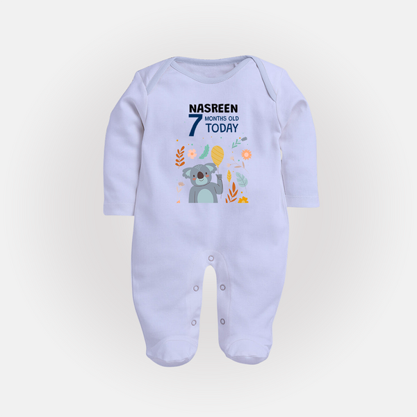 Cute Newborn Full Sleeve Bodysuit/ Sleep Suit/ Jumpsuit for 7 Month | Custom Name & Style Options - BABY BLUE - New Born (Chest 7.5")