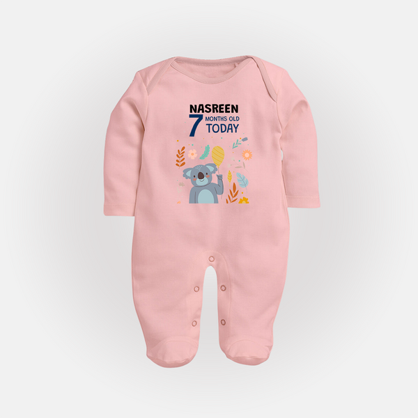 Cute Newborn Full Sleeve Bodysuit/ Sleep Suit/ Jumpsuit for 7 Month | Custom Name & Style Options - BABY PINK - New Born (Chest 7.5")