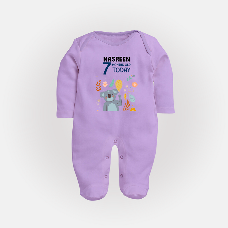 Cute Newborn Full Sleeve Bodysuit/ Sleep Suit/ Jumpsuit for 7 Month | Custom Name & Style Options - LILAC - New Born (Chest 7.5")