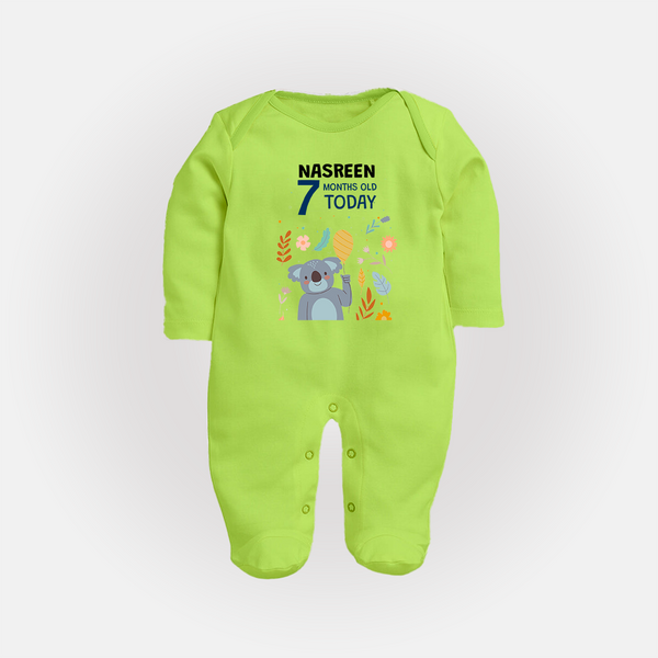 Cute Newborn Full Sleeve Bodysuit/ Sleep Suit/ Jumpsuit for 7 Month | Custom Name & Style Options - LIME GREEN - New Born (Chest 7.5")