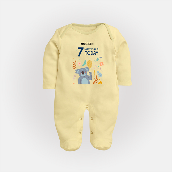 Celebrate The Magic Of Your Baby's Seventh Month With Our Elegant And Customized Sleep Suit For Babies - PASTEL YELLOW - New Born (Chest 7.5")