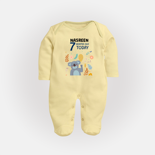 Cute Newborn Full Sleeve Bodysuit/ Sleep Suit/ Jumpsuit for 7 Month | Custom Name & Style Options - PASTEL YELLOW - New Born (Chest 7.5")