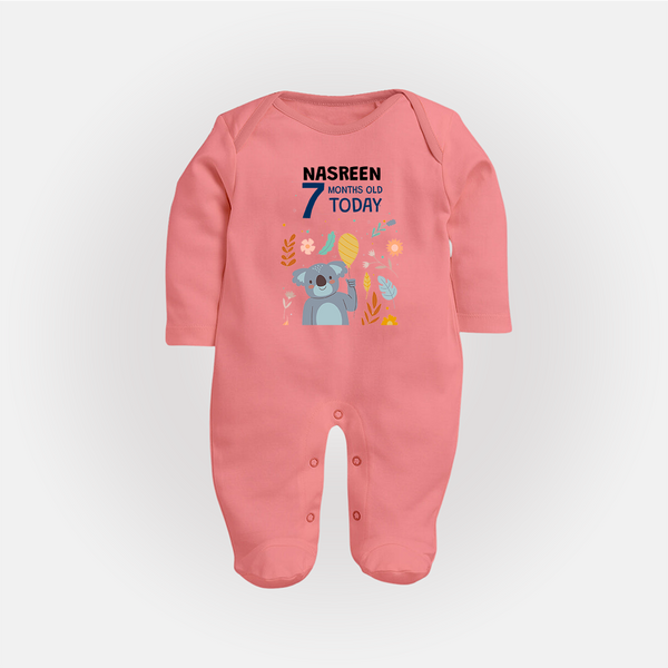 Cute Newborn Full Sleeve Bodysuit/ Sleep Suit/ Jumpsuit for 7 Month | Custom Name & Style Options - PEACH - New Born (Chest 7.5")