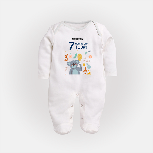 Celebrate The Magic Of Your Baby's Seventh Month With Our Elegant And Customized Sleep Suit For Babies - WHITE - New Born (Chest 7.5")