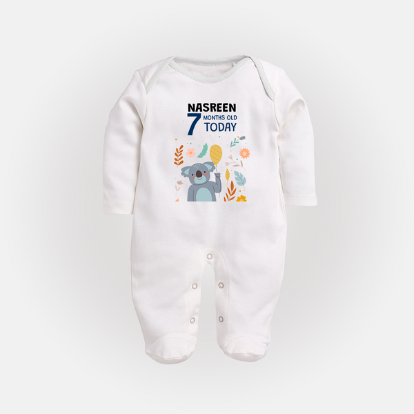 Cute Newborn Full Sleeve Bodysuit/ Sleep Suit/ Jumpsuit for 7 Month | Custom Name & Style Options - WHITE - New Born (Chest 7.5")