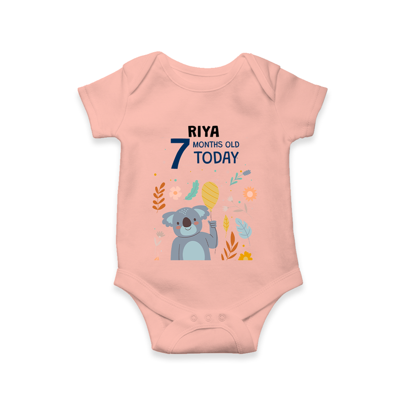 Commemorate your little one's 7th month with a custom romper/onesie, personalized with their name! - PEACH - 0 - 3 Months Old (Chest 16")