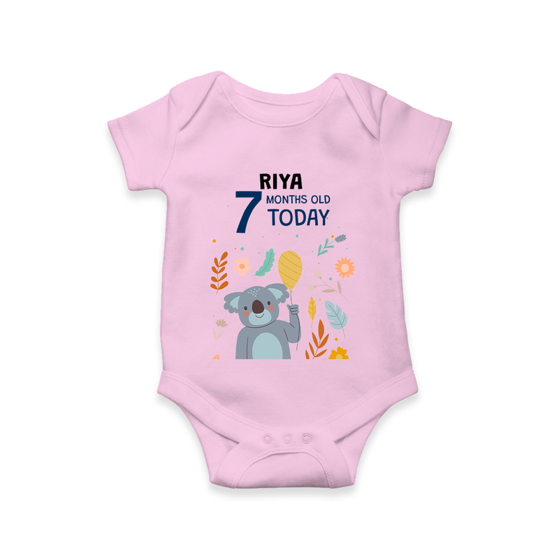 Commemorate your little one's 7th month with a custom romper/onesie, personalized with their name! - PINK - 0 - 3 Months Old (Chest 16")