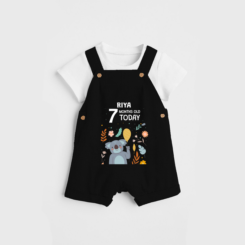 Commemorate your little one's 7th month with a custom Dungaree set, personalized with their name! - BLACK - 0 - 5 Months Old (Chest 17")