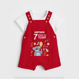 Celebrate The Magic Of Your Baby's Seventh Month With Our Elegant And Customized Dungaree Set For Babies - RED - 0 - 5 Months Old (Chest 18")