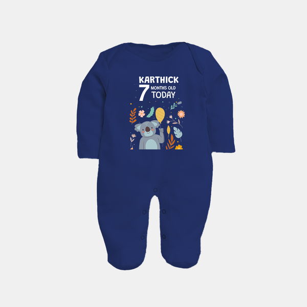 Cute Newborn Full Sleeve Bodysuit/ Sleep Suit/ Jumpsuit for 7 Month | Custom Name & Style Options - NAVY BLUE - New Born (Chest 7.5")