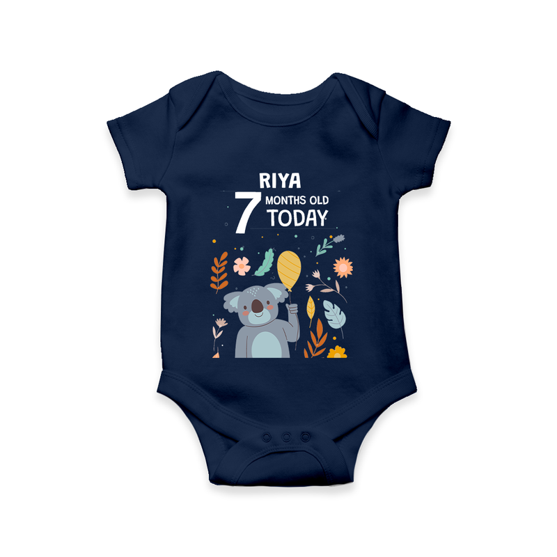 Commemorate your little one's 7th month with a custom romper/onesie, personalized with their name! - NAVY BLUE - 0 - 3 Months Old (Chest 16")