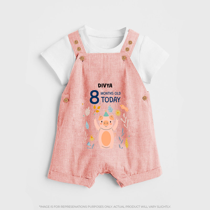 Celebrate The Magic Of Your Baby's Eighth Month With Our Elegant And Customized Dungaree Set For Babies - PEACH - 0 - 5 Months Old (Chest 18")