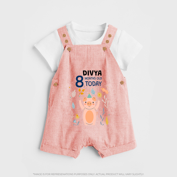 Cute Newborn Dungaree Set for 8 Month | Custom Name & Style Options - PEACH - 0 - 5 Months Old (Chest 18")