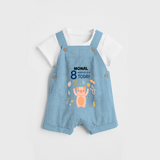 Commemorate your little one's 8th month with a custom Dungaree set, personalized with their name! - SKY BLUE - 0 - 5 Months Old (Chest 17")