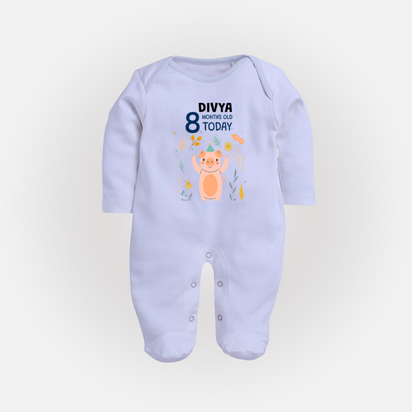 Cute Newborn Full Sleeve Bodysuit/ Sleep Suit/ Jumpsuit for 8 Month | Custom Name & Style Options - BABY BLUE - New Born (Chest 7.5")