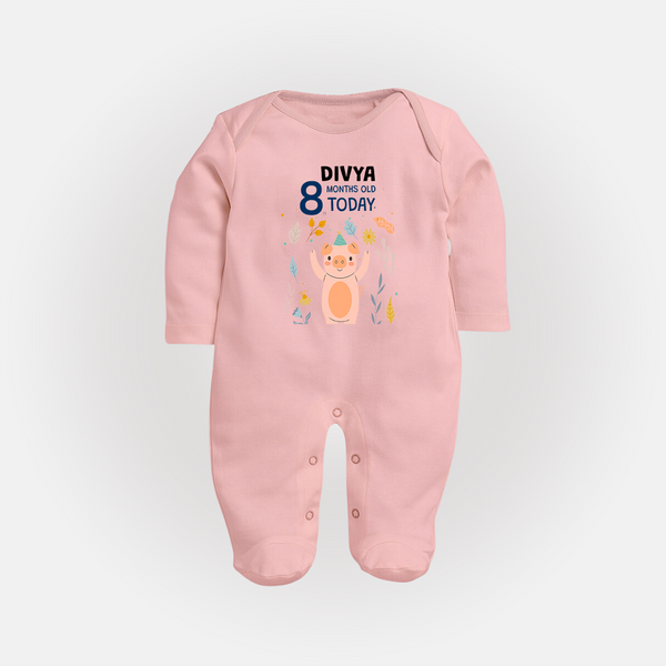 Cute Newborn Full Sleeve Bodysuit/ Sleep Suit/ Jumpsuit for 8 Month | Custom Name & Style Options - BABY PINK - New Born (Chest 7.5")