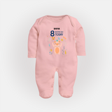 Celebrate The Magic Of Your Baby's Eighth Month With Our Elegant And Customized Sleep Suit For Babies - BABY PINK - New Born (Chest 7.5")