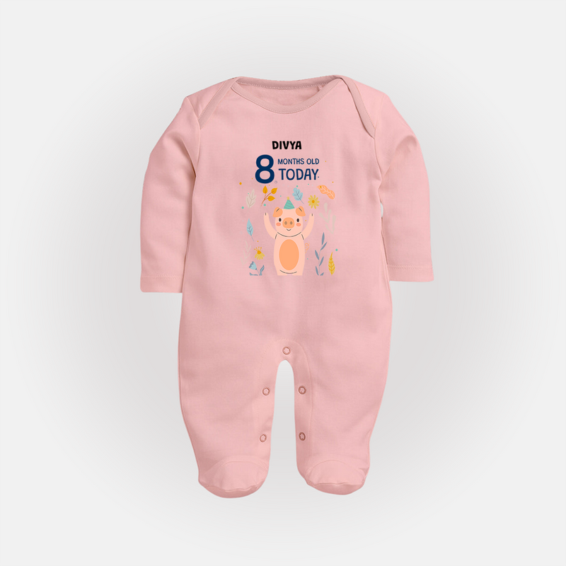 Celebrate The Magic Of Your Baby's Eighth Month With Our Elegant And Customized Sleep Suit For Babies - BABY PINK - New Born (Chest 7.5")