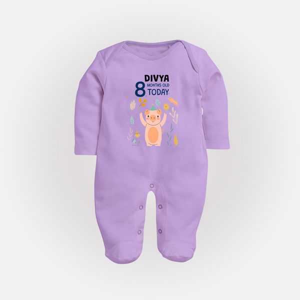 Cute Newborn Full Sleeve Bodysuit/ Sleep Suit/ Jumpsuit for 8 Month | Custom Name & Style Options - LILAC - New Born (Chest 7.5")