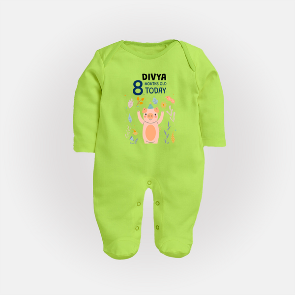 Cute Newborn Full Sleeve Bodysuit/ Sleep Suit/ Jumpsuit for 8 Month | Custom Name & Style Options - LIME GREEN - New Born (Chest 7.5")