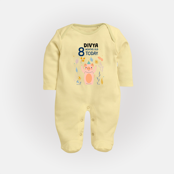 Cute Newborn Full Sleeve Bodysuit/ Sleep Suit/ Jumpsuit for 8 Month | Custom Name & Style Options - PASTEL YELLOW - New Born (Chest 7.5")