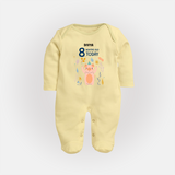 Celebrate The Magic Of Your Baby's Eighth Month With Our Elegant And Customized Sleep Suit For Babies - PASTEL YELLOW - New Born (Chest 7.5")