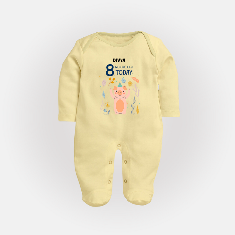 Celebrate The Magic Of Your Baby's Eighth Month With Our Elegant And Customized Sleep Suit For Babies - PASTEL YELLOW - New Born (Chest 7.5")