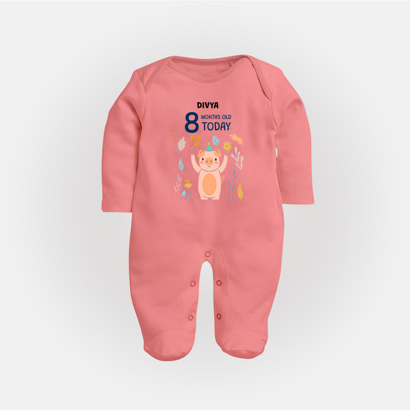 Celebrate The Magic Of Your Baby's Eighth Month With Our Elegant And Customized Sleep Suit For Babies - PEACH - New Born (Chest 7.5")