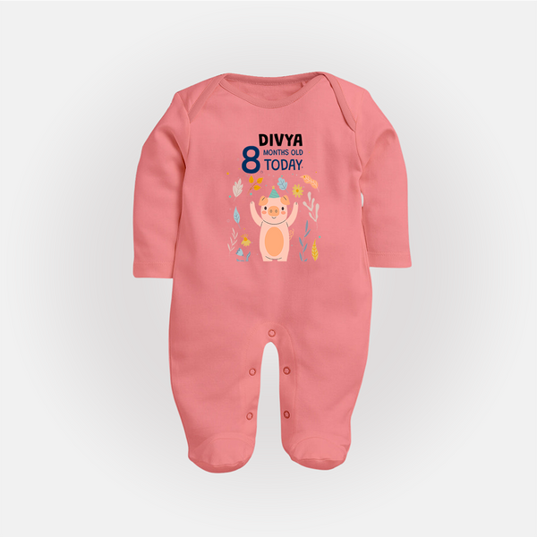 Cute Newborn Full Sleeve Bodysuit/ Sleep Suit/ Jumpsuit for 8 Month | Custom Name & Style Options - PEACH - New Born (Chest 7.5")