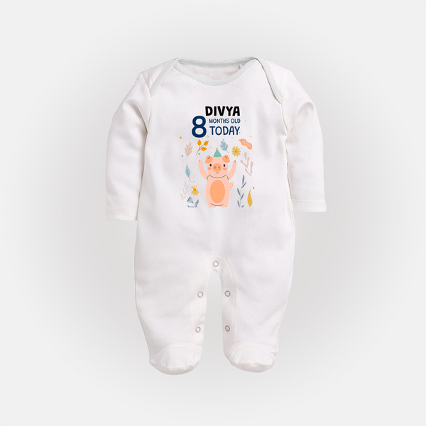 Cute Newborn Full Sleeve Bodysuit/ Sleep Suit/ Jumpsuit for 8 Month | Custom Name & Style Options - WHITE - New Born (Chest 7.5")