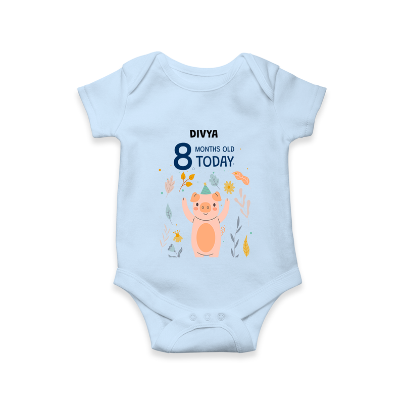 Celebrate The Magic Of Your Baby's Eighth Month With Our Elegant And Customized Romper For Babies - BABY BLUE - 0 - 3 Months Old (Chest 16")