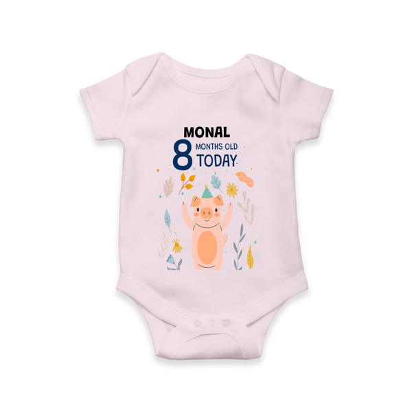 Commemorate your little one's 8th month with a custom romper/onesie, personalized with their name! - BABY PINK - 0 - 3 Months Old (Chest 16")
