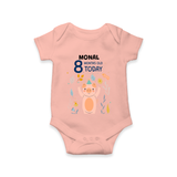 Commemorate your little one's 8th month with a custom romper/onesie, personalized with their name! - PEACH - 0 - 3 Months Old (Chest 16")