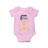 Commemorate your little one's 8th month with a custom romper/onesie, personalized with their name! - PINK - 0 - 3 Months Old (Chest 16")