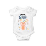 Commemorate your little one's 8th month with a custom romper/onesie, personalized with their name! - WHITE - 0 - 3 Months Old (Chest 16")