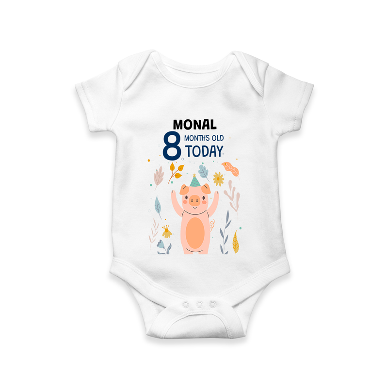 Commemorate your little one's 8th month with a custom romper/onesie, personalized with their name! - WHITE - 0 - 3 Months Old (Chest 16")