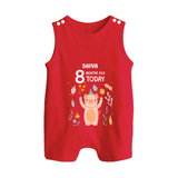 Celebrate The Magic Of Your Baby's Eighth Month With Our Elegant And Customized Romper Suit For Babies - RED - 0 - 5 Months Old (Chest 18")