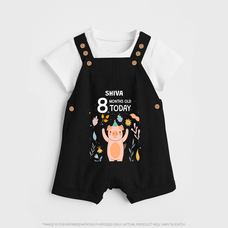 Celebrate The Magic Of Your Baby's Eighth Month With Our Elegant And Customized Dungaree Set For Babies - BLACK - 0 - 5 Months Old (Chest 18")