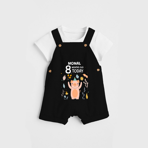 Commemorate your little one's 8th month with a custom Dungaree set, personalized with their name! - BLACK - 0 - 5 Months Old (Chest 17")