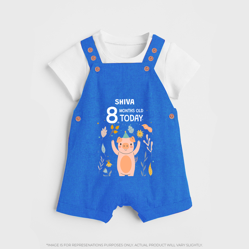 Celebrate The Magic Of Your Baby's Eighth Month With Our Elegant And Customized Dungaree Set For Babies - COBALT BLUE - 0 - 5 Months Old (Chest 18")