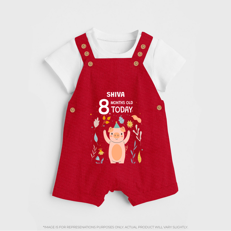 Celebrate The Magic Of Your Baby's Eighth Month With Our Elegant And Customized Dungaree Set For Babies - RED - 0 - 5 Months Old (Chest 18")