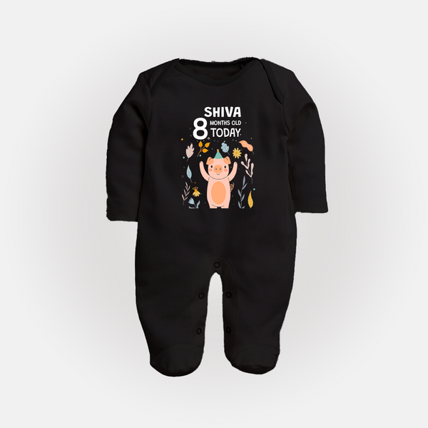 Cute Newborn Full Sleeve Bodysuit/ Sleep Suit/ Jumpsuit for 8 Month | Custom Name & Style Options - BLACK - New Born (Chest 7.5")